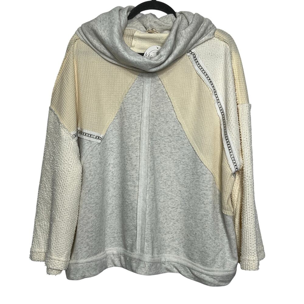 POL Cowl Neck Pullover Cream Gray Oversized Bling Size Small